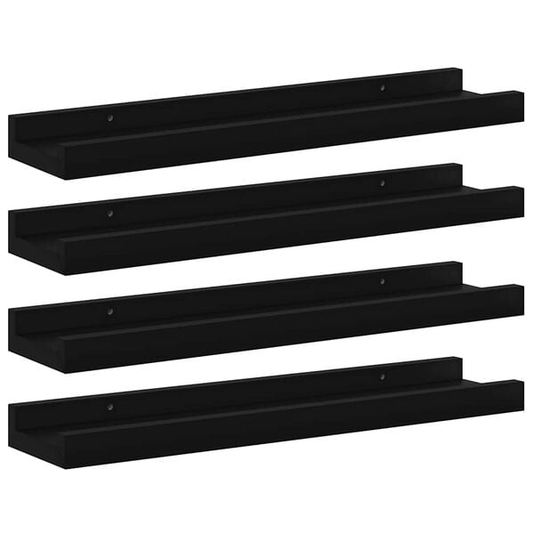 vidaXL Wall Shelf Set of 4 Black MDF Medium Wall mounting Wall Shelf