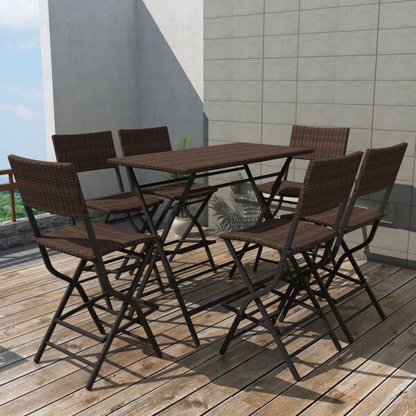 vidaXL Patio Furniture Brown PE rattan, powder-coated steel 7 Piece Set