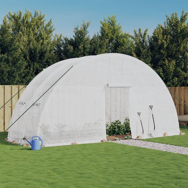 vidaXL Greenhouse White Polyethylene, galvanized steel 19.7x6.6x9.4 ft