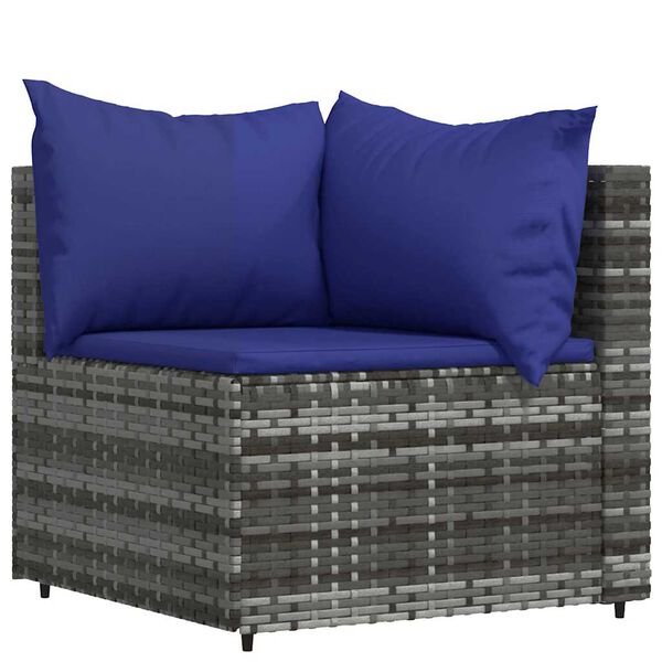 vidaXL Patio Lounge Set Gray with dark blue cushions
