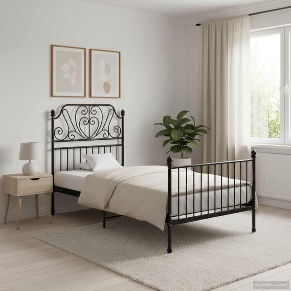vidaXL Bed Frame Black Powder-coated metal Twin Durable Bed Frame