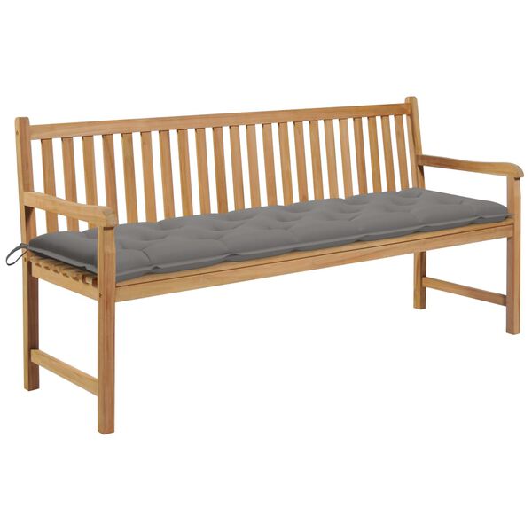 vidaXL Patio Bench with Gray Cushion 68.9" Solid Teak Wood