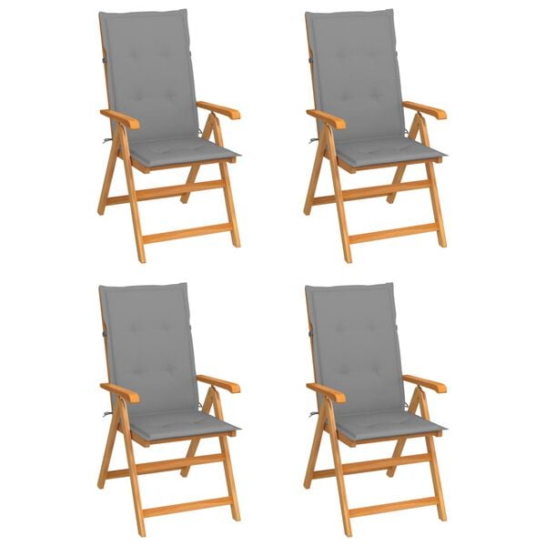 vidaXL Garden Chair Set of 4 Grey Fine sanded teak hardwood Standard
