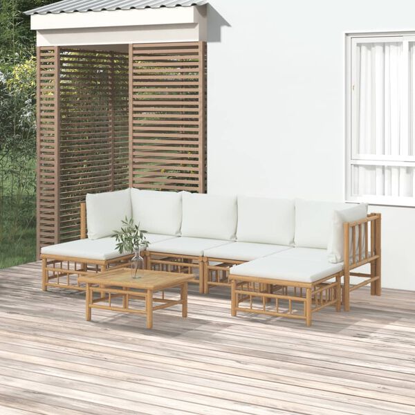 vidaXL Garden Lounge Set Cream White Bamboo, 100% Polyester (Cushion Cover)