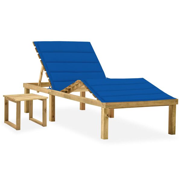 vidaXL Patio Sun Lounger with Table and Cushion Impregnated Pinewood