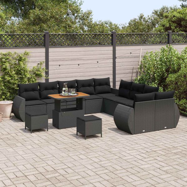 vidaXL Garden Sofa Set Height-Adjustable 13 pcs Black Poly Rattan