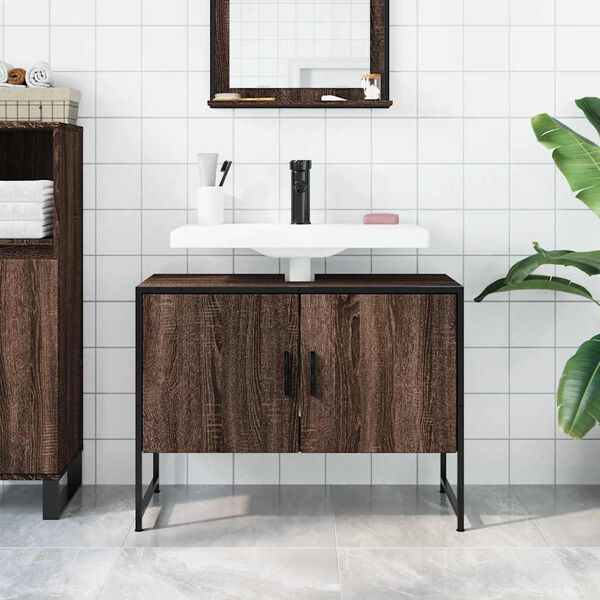 vidaXL Bathroom Sink Cabinet Brown oak Engineered wood, powder-coated steel
