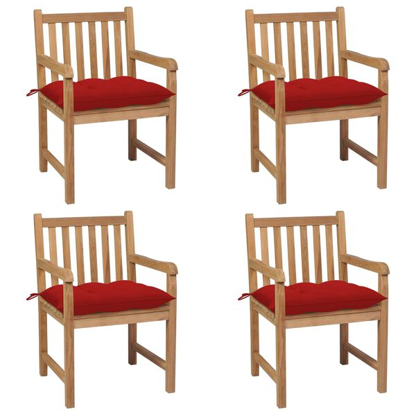 vidaXL Patio Chair Set of 4 Natural Teak Solid Teak Wood, 100% Polyester