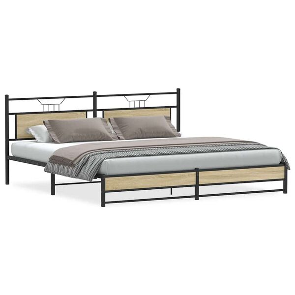 vidaXL Bed Frame Sonoma Oak Steel, Engineered Wood Double Bed Bed Frame