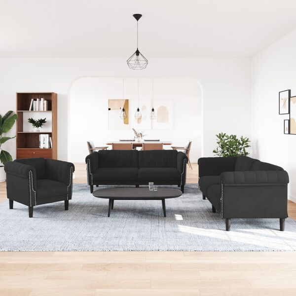 vidaXL Sofa Set Black Velvet (100% polyester), plywood, solid wood, foam