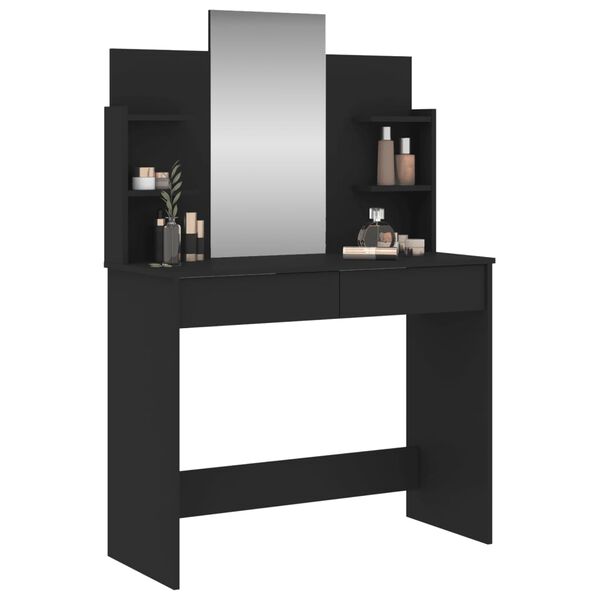 vidaXL Dressing Table Black Engineered wood, Glass 37.8x15.4x55.9 in