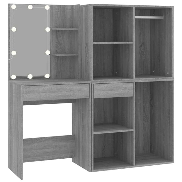 vidaXL LED Dressing Table With Cabinets Gray Sonoma Engineered wood, acrylic