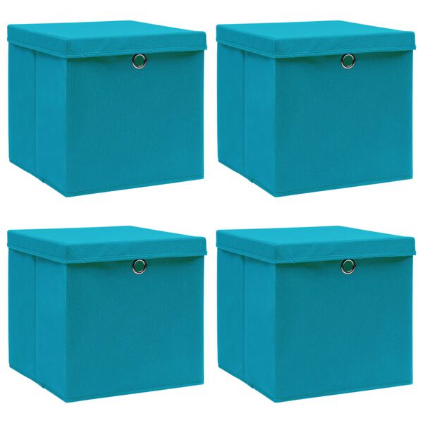 vidaXL Storage Box Set of 4 Baby Blue Non-Woven Fabric (100% Polyester)