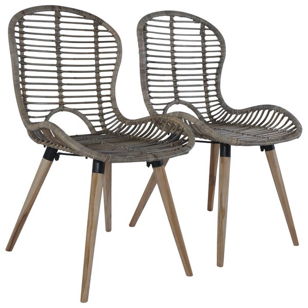 vidaXL Dining Chair Set of 4 Brown Natural rattan, Wood Standard