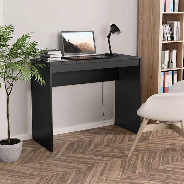 vidaXL Desk Black Engineered wood Regular Modern Desk Rectangular