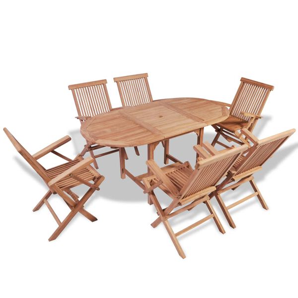 vidaXL Garden Table And Chair Warm Brown Teak Wood 7 Piece Set Foldable