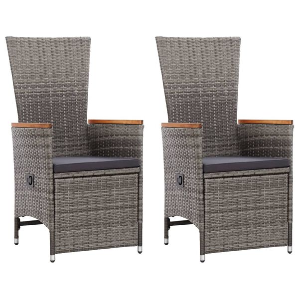 vidaXL Outdoor Chair Set of 2 Grey PE rattan Medium