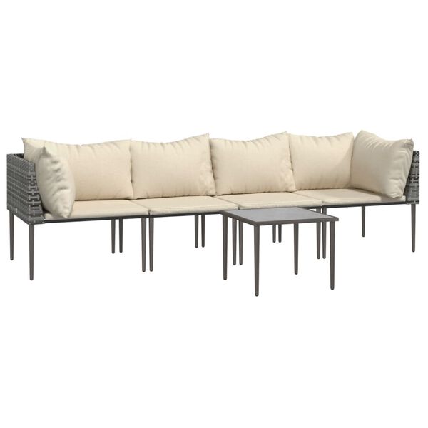 vidaXL Garden Lounge Set Grey, Beige Poly Rattan, Steel, Polyester