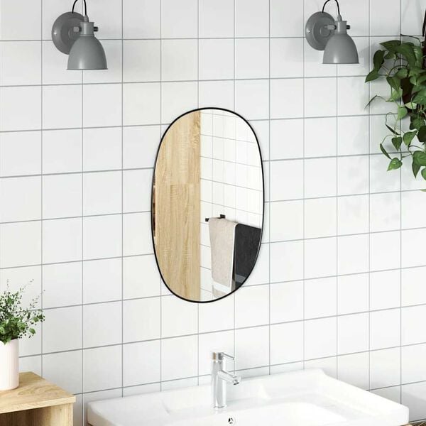 vidaXL Wall Mirror Black Glass with PVC frame Medium Minimalistic