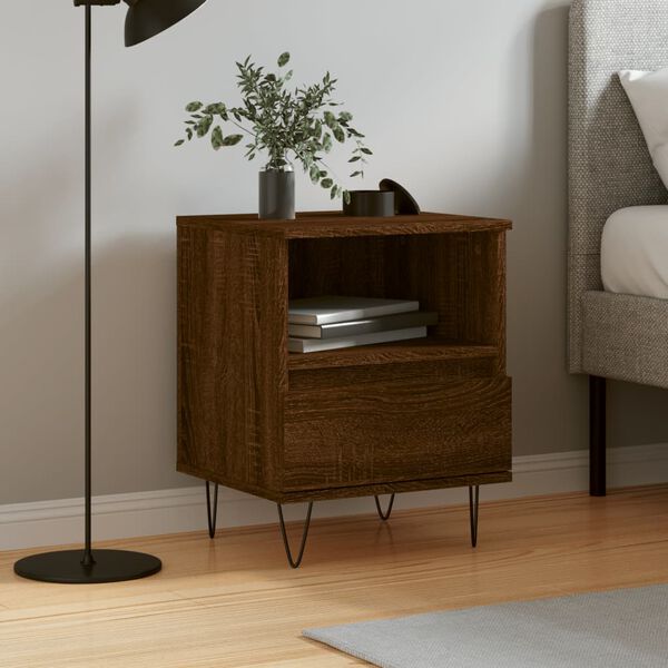 vidaXL Bedside Cabinet Brown Oak Engineered wood, Metal Medium