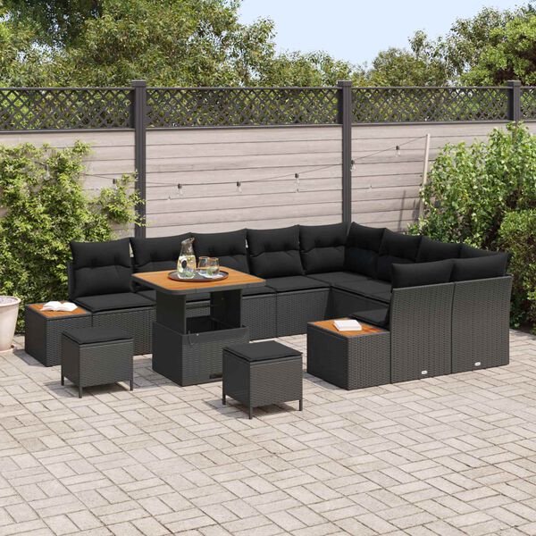vidaXL Garden Sofa Set with Cushion 12 pcs Black Poly rattan