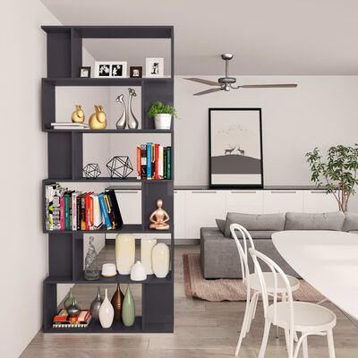 vidaXL Book Cabinet/Room Divider High Gloss Gray 31.5"x9.4"x75.6"