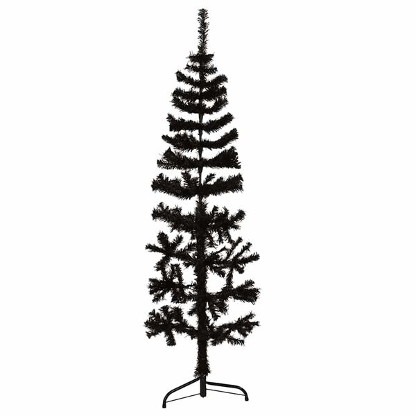 vidaXL Artificial Half Christmas Tree Black PVC, Steel