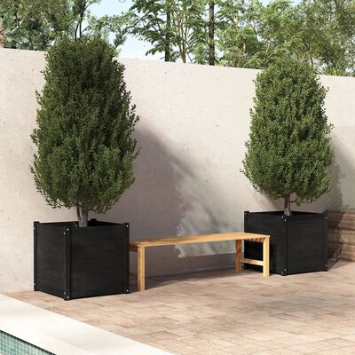 vidaXL Garden Planters 2 pcs Black 23.6"x23.6"x23.6" Solid Wood Pine