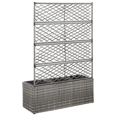 vidaXL Trellis Raised Bed with 3 Pots 32.7"x11.8"x51.2" Poly Rattan Gray