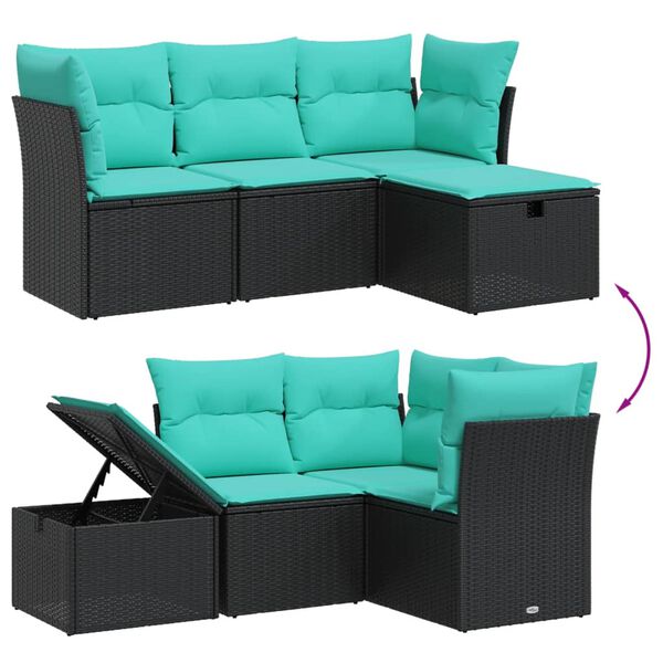 vidaXL Garden Sofa Set Black Poly Rattan, Steel Medium Modular