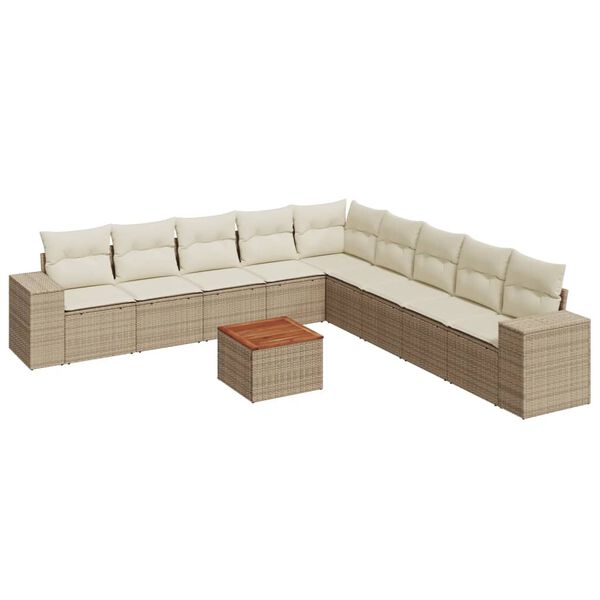 vidaXL Garden Sofa Set Beige PE rattan 10 Piece Set Modular