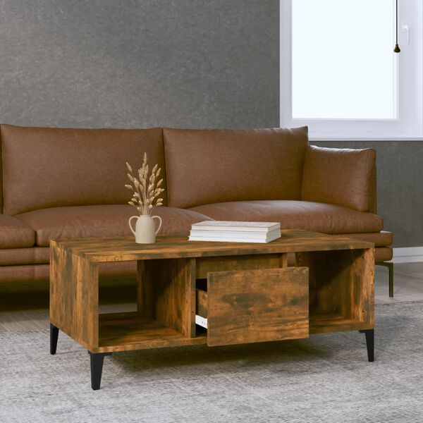 vidaXL Coffee Table Smoked Oak Engineered Wood, Metal Medium