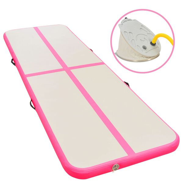 vidaXL Inflatable Gymnastics Mat with Pump 196.9"x39.4"x3.9" PVC Pink