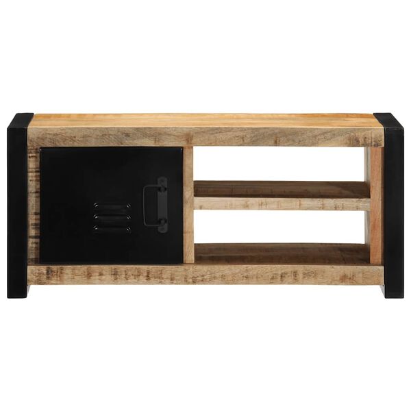vidaXL TV Cabinet Black and Brown Solid Mango Wood and Iron