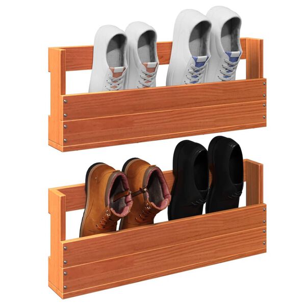 vidaXL Wall-mounted Shoe Rack Set of 2 Wax brown Solid pine wood