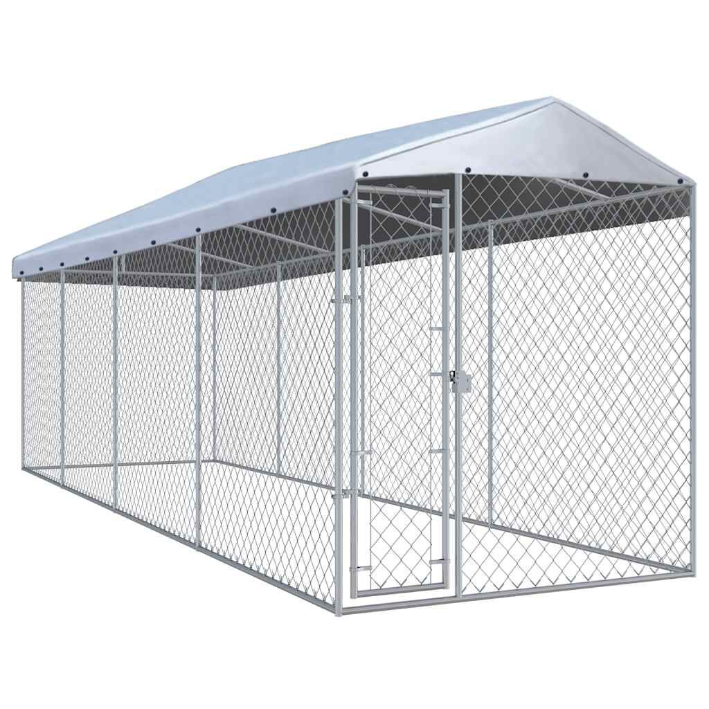 vidaXL Dog Kennel Silver Galvanized Steel Large Outdoor Dog