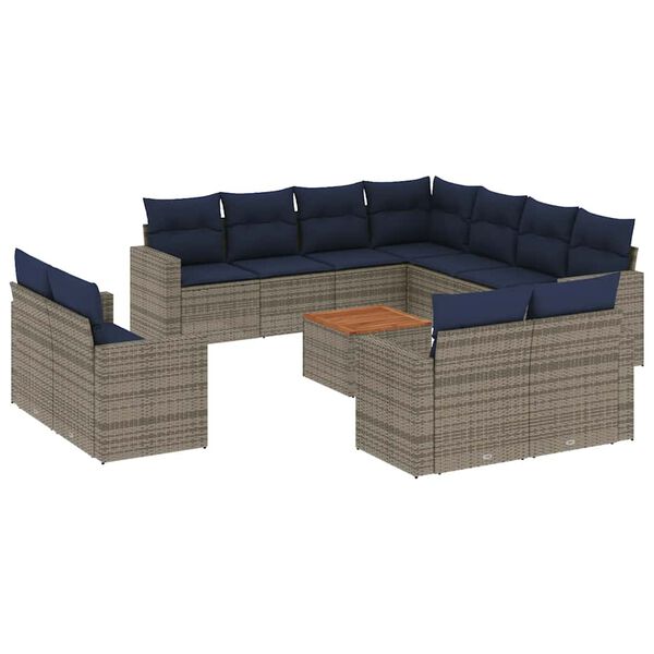 vidaXL 12 Piece Patio Sofa Set with Cushions Gray Poly Rattan