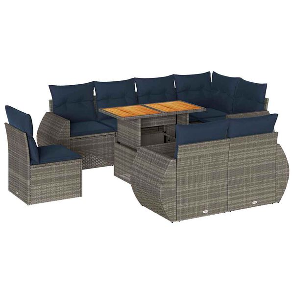 vidaXL 9 Piece Patio Sofa Set with Cushions Gray Poly Rattan