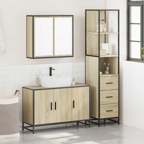vidaXL Bathroom Furniture Set Sonoma Oak Engineered Wood, Metal Large