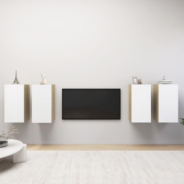 vidaXL TV Cabinet Set of 4 White and Sonoma Oak Engineered Wood