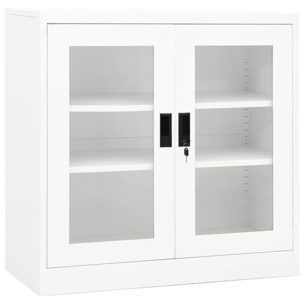 vidaXL Office Cabinet White Steel, Tempered Glass Large
