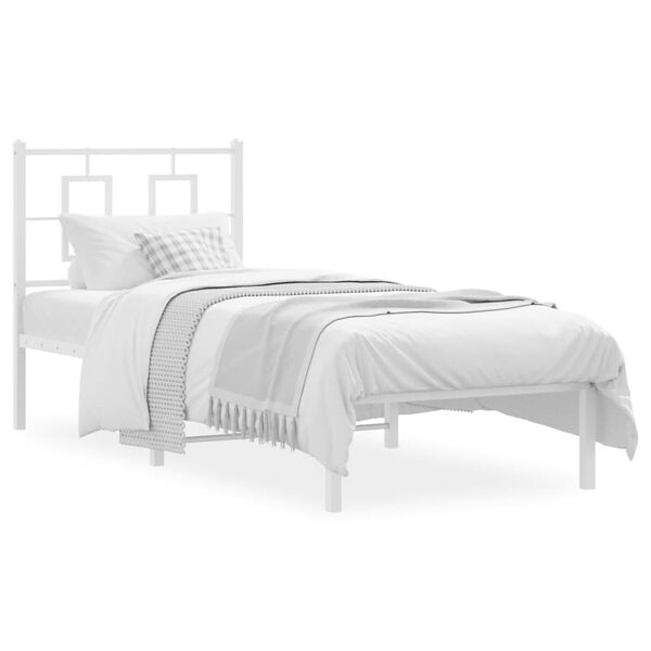 vidaXL Bed Frame White Steel Single Bed Frame Rectangular Modern