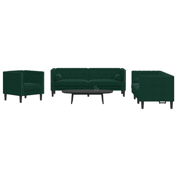 vidaXL Chesterfield Sofa Set Dark Green Velvet 3-Seater