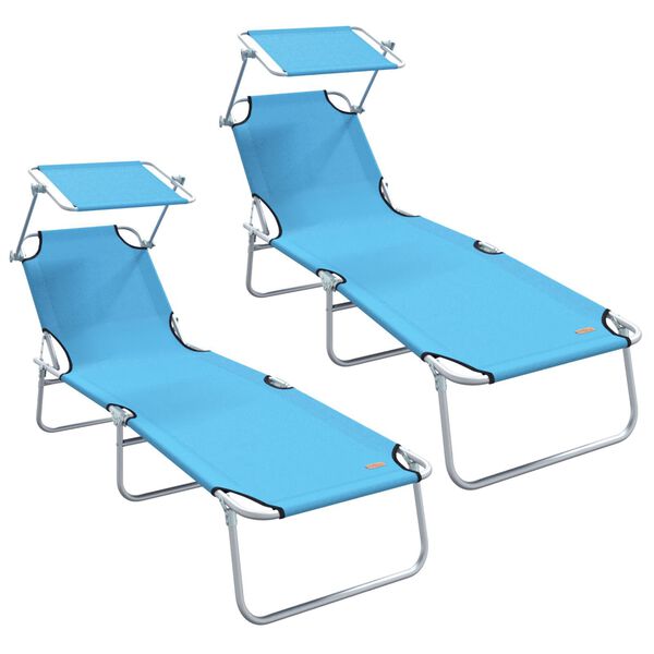 vidaXL Sun Lounger Folding 2-person 2 pcs Blue 58 x 188 x 77cm fabric