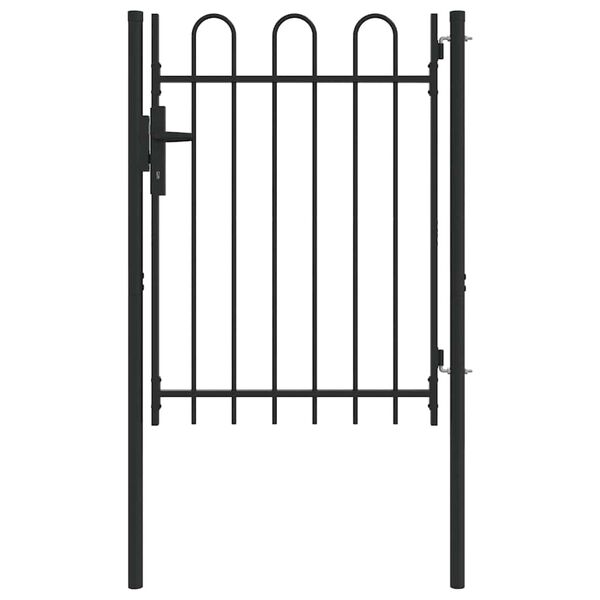 vidaXL Fence Gate Single Door with Arched Top Steel 3.3'x3.9' Black