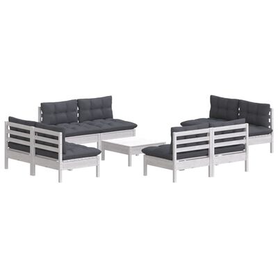 vidaXL 9 Piece Patio Lounge Set with Anthracite Cushions Pinewood