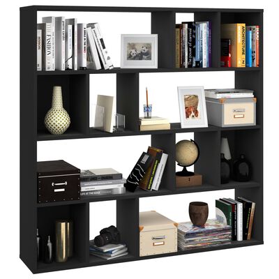 vidaXL Room Divider/Book Cabinet Black 43.3"x9.4"x43.3" Engineered Wood