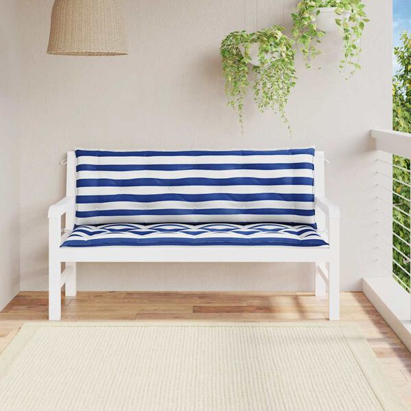 vidaXL Garden Bench Cushion Set of 2 Blue and White Stripe 100% Polyester