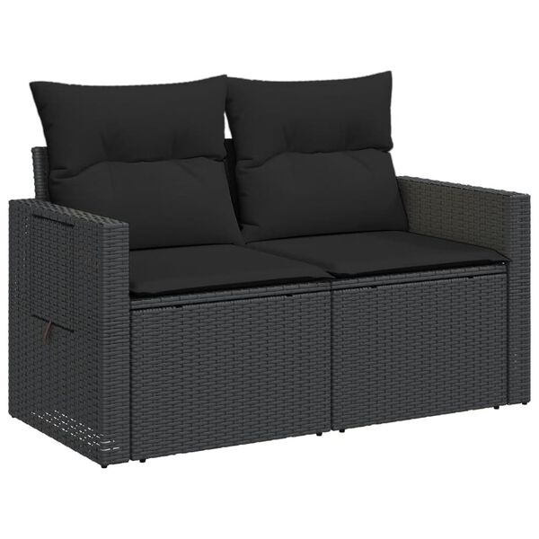 vidaXL Garden Sofa Black PE Rattan 2-seater Adjustable Feet Foldable