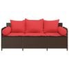 vidaXL Patio Sofa with Cushions 3-Seater Brown Poly Rattan